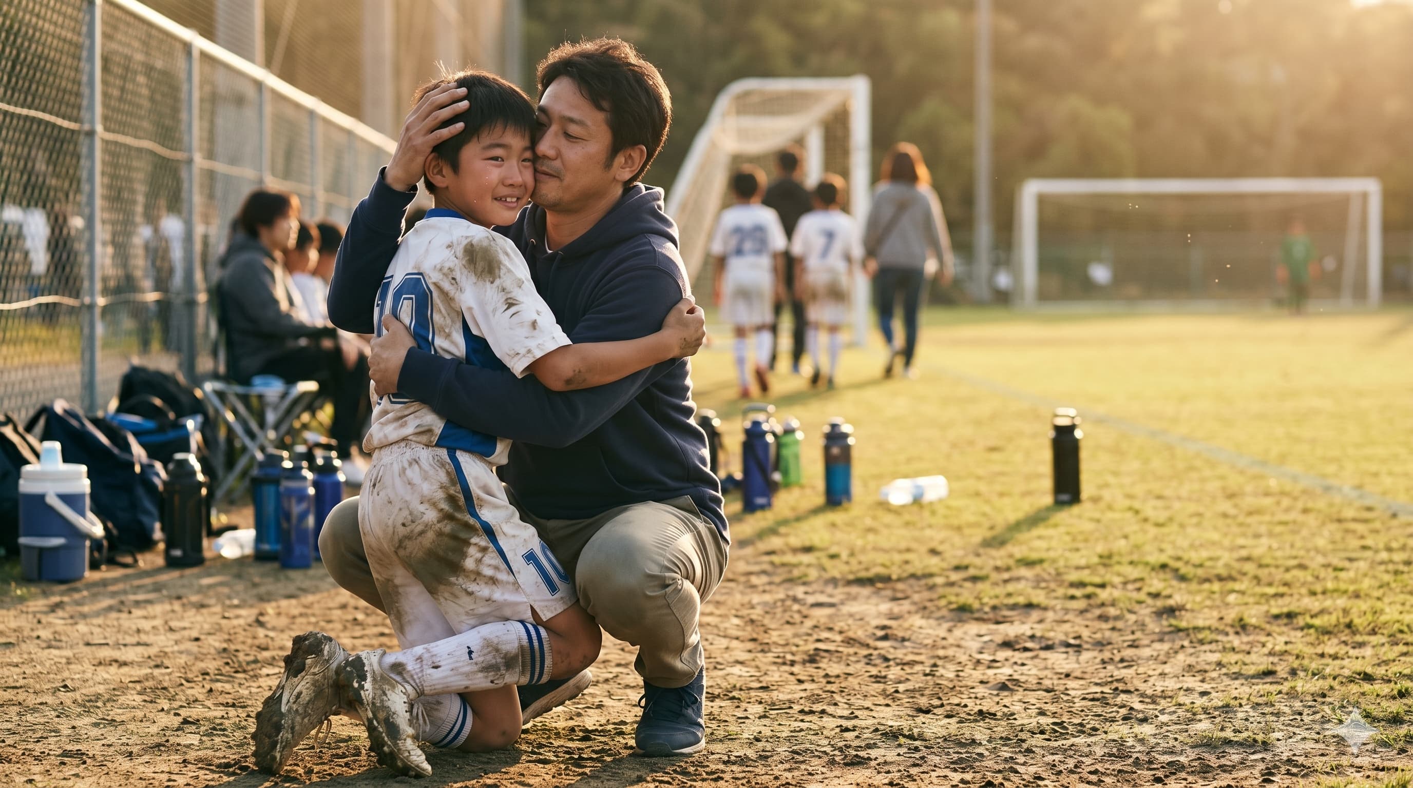 試合の感動を家族と共有するイメージ